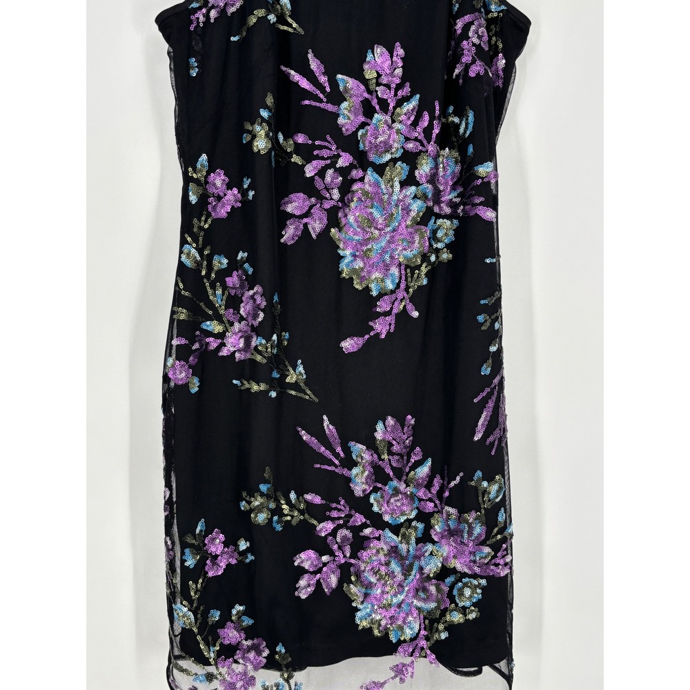 White House Black Market Dress Womens 00P Black Floral Sequin Halter Shift Mini - Picture 9 of 9